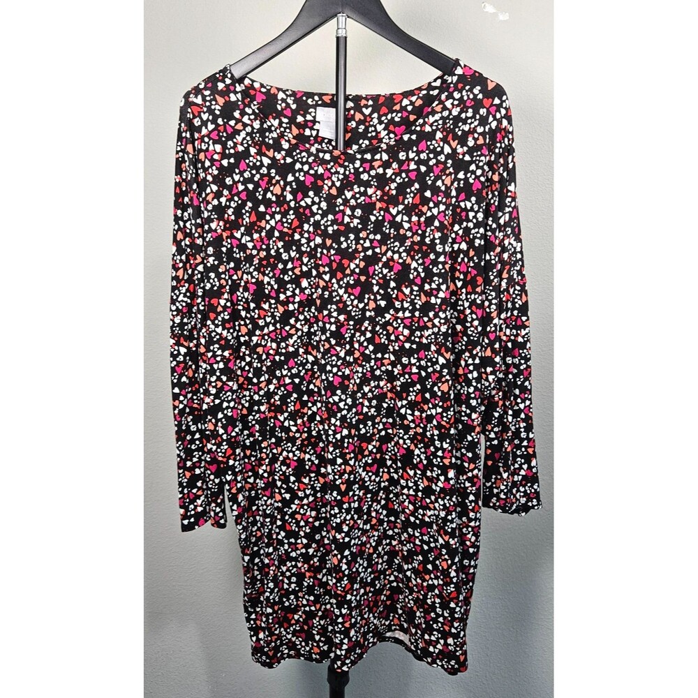 Chico's Women's Size 4 XL Black Heart Print Long Sleeve Stretch Tunic Top Ditsy